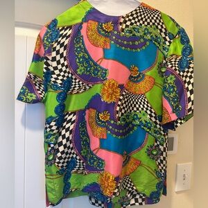 Colorful Graphic 100% silk vintage blouse, size L